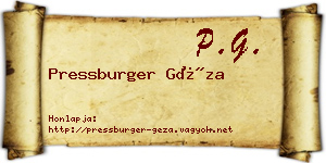 Pressburger Géza névjegykártya